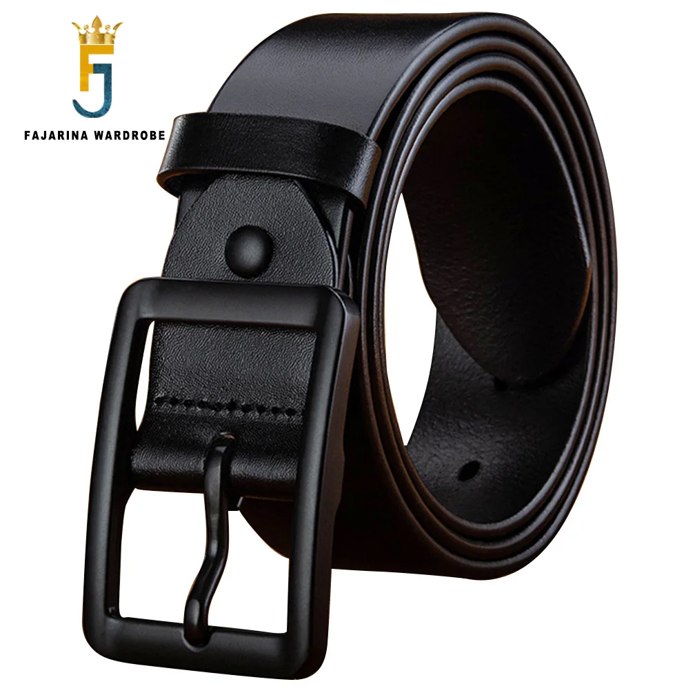 FAJARINA Top Quality 100% Pure Genuine Leather Retro Black Alloy Geometry Pin Buckle Belts Men 3.8cm Wide Accessories N17FJ737