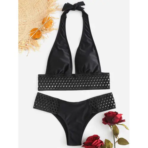 Женский сексуальный комплект бикини однотонный купальник с вырезами купальный