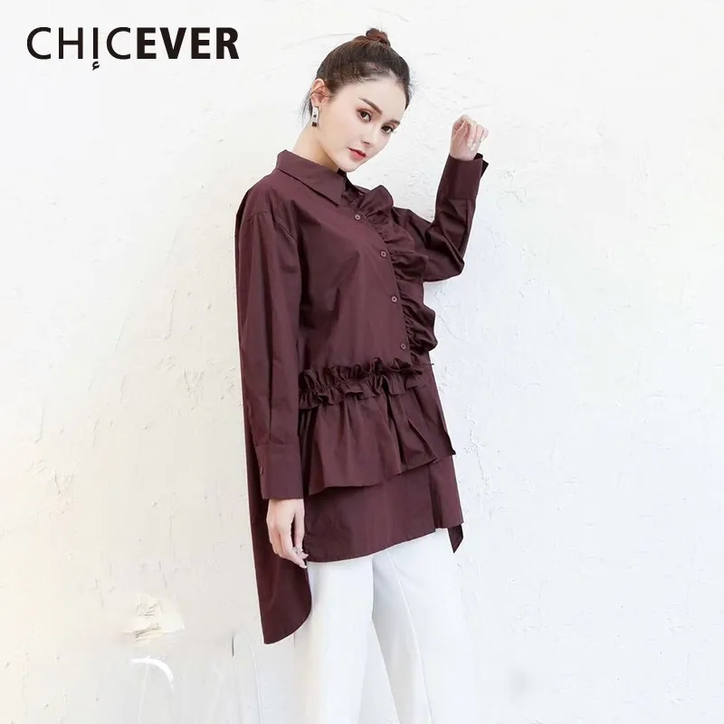 CHICEVER/Весенняя винтажная женская рубашка с отворотом длинным рукавом