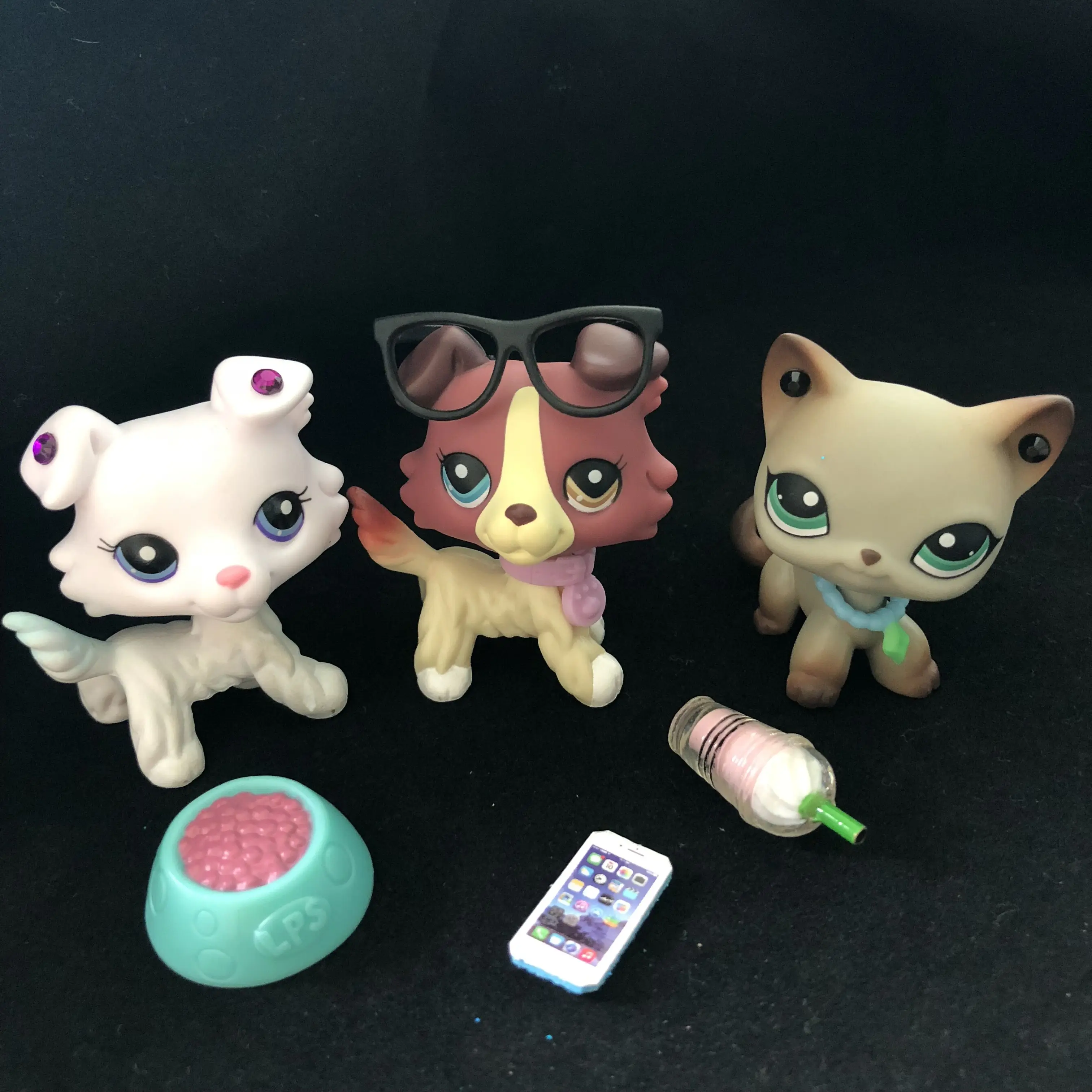 Мультяшные животные 3 штуки фигурки #391 # New Collie #1262 + 8 шт. аксессуары | Игрушки и
