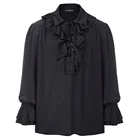 Рубашка мужская средневековая для вечеринки, винтажная сорочка в стиле ретро, с длинными рукавами, воротником с лацканами, с оборками, со шнуровкой, черныйцвет слоновой кости