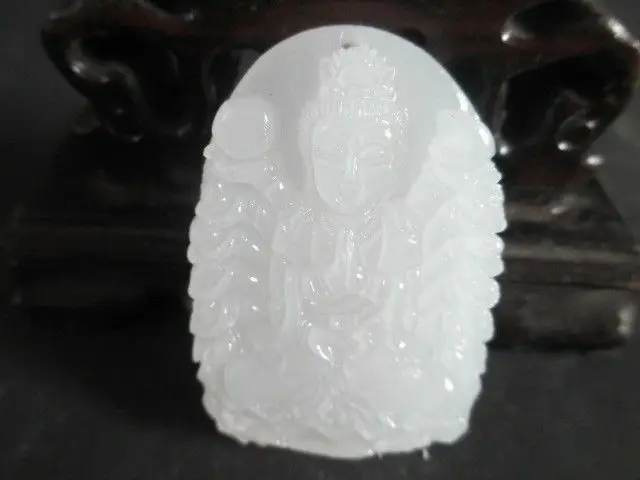 Collectable Chinese Hetian Jade White Carved Thousand-handed Guan Yin Kwan-yin Bodhisattva Exquisite Small Pendant Дом и сад