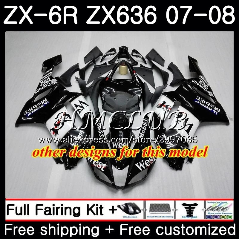 Корпус для KAWASAKI зеленый белый NINJA ZX 6R 6 R 600CC ZX636 2007 2008 54HC.13 ZX600 636 ZX6R 07 08