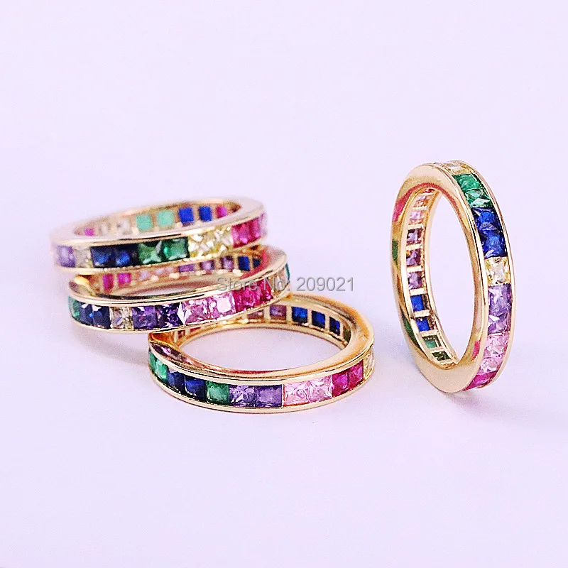 5Pcs Wholesale Fashion Jewelry Latest Gold Ring Designs for Girls Shiny Multi-Colored Rainbow Cz For Party | Украшения и