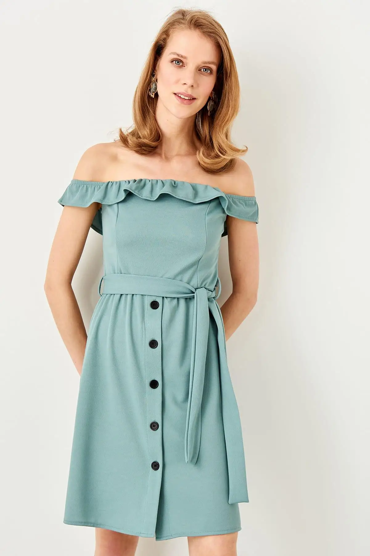 Trendyol мятный Кармен воротник трикотажное платье TWOSS19VG0183 | Женская одежда