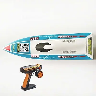 Электрическая радиоуправляемая лодка H620 RTR из стекловолокна сине-белая с