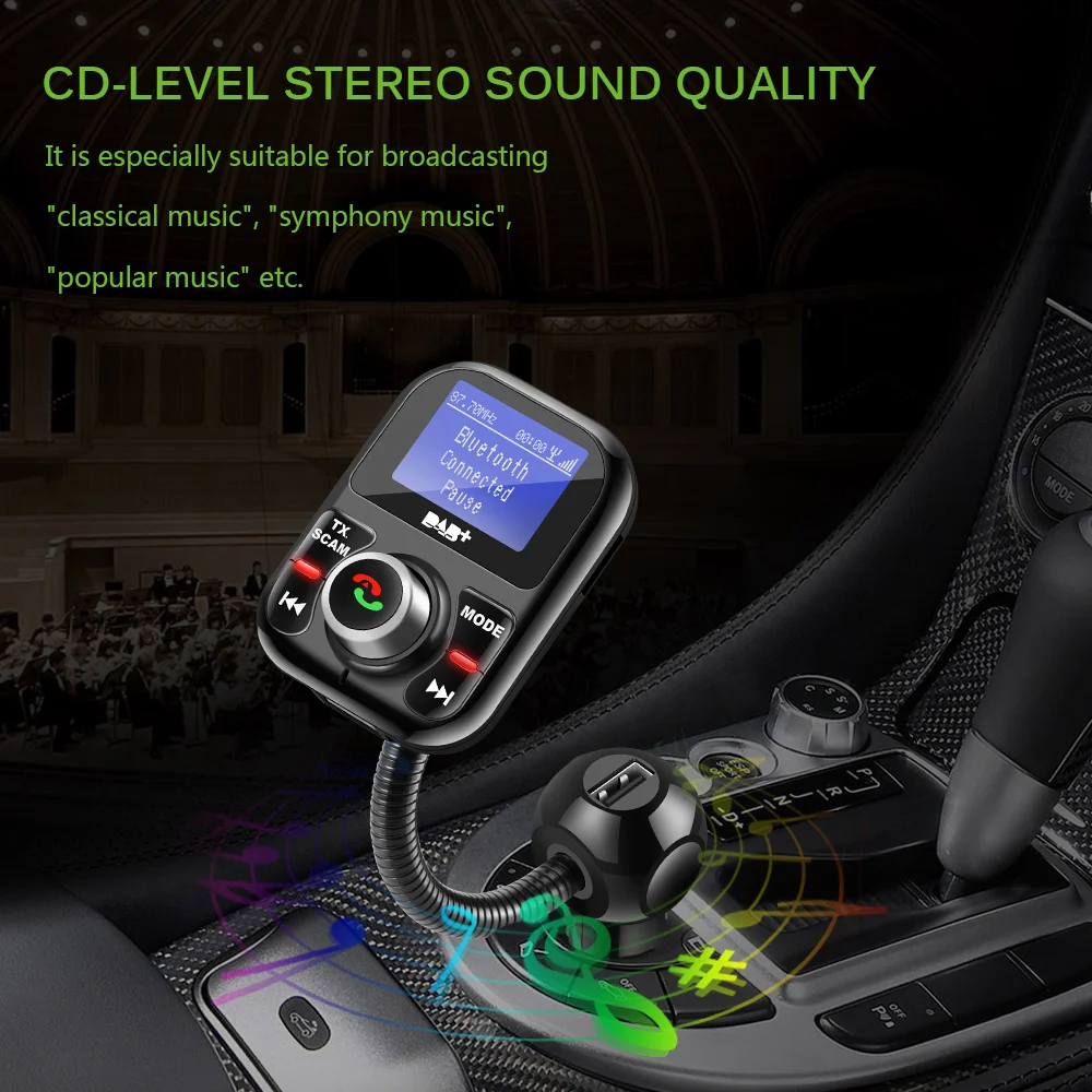 Car Bluetooth FM Transmitter DAB/DAB+ Receiver with Antenna 3.1A Dual USB Charger Support TF Card and U-disk AUX OUT | Автомобили и