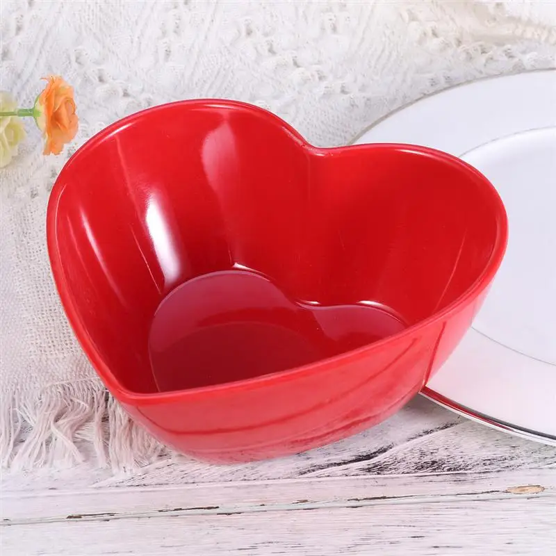 

Melamine Heart Shaped Salad Bowl Household Small Rotating Pot Dish Bucket Imitation Porcelain Tableware Bowl Lace Seasoning Bowl