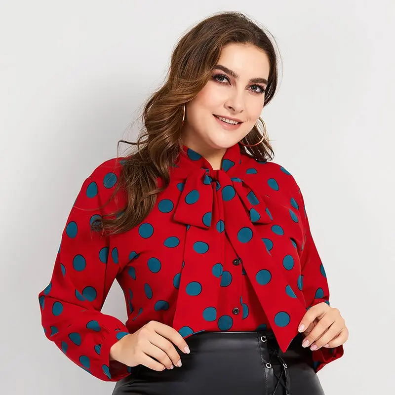 Для женщин блузки для малышек повседневное красный сладкий OL плюс размеры