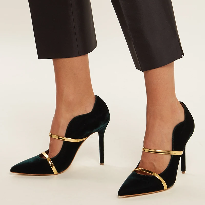 

fashion women's High heels Shoes slingback Pointed Toe thin heels pumps metal decoration spring big size party Shoes