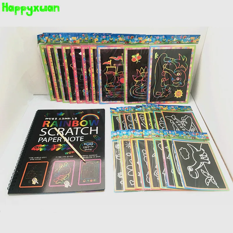 Happyxuan 31 шт./лот Смешанная Волшебная DIY радужная бумага для рисования царапин набор