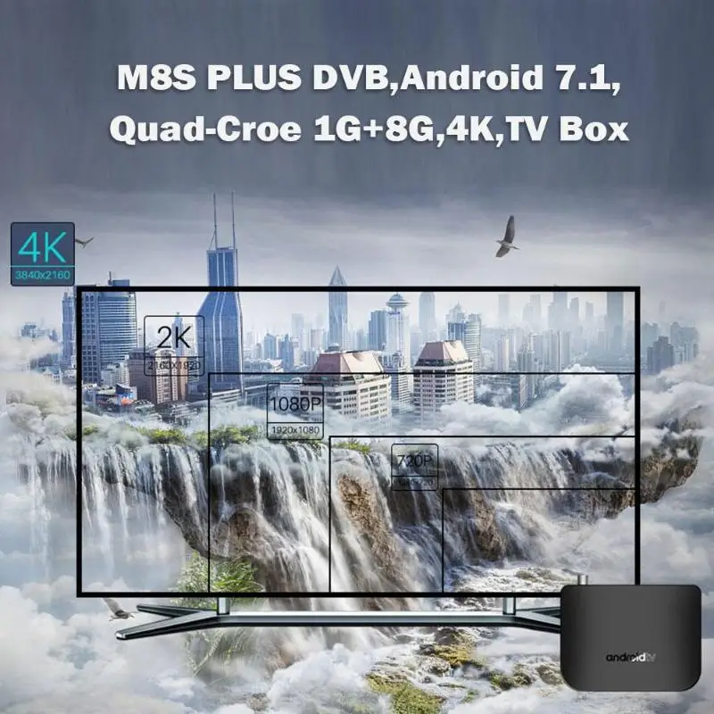 M8S плюс DVB Smart ТВ коробка Android 7 1 S905D Quad-Croe 1G + 8G 4 K компьютерной приставки к