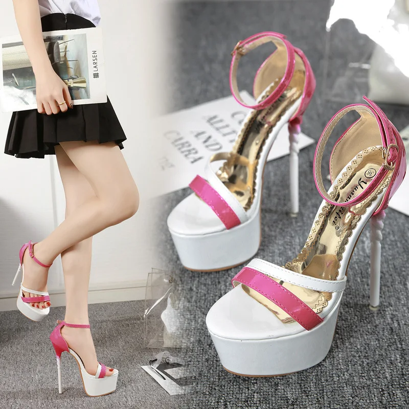 

Moraima Snc The New High Platform 16cm Stilettos Dress Pumps Sexy Sandals Female Summer Shoes Mixed Color Super High Thin Heels