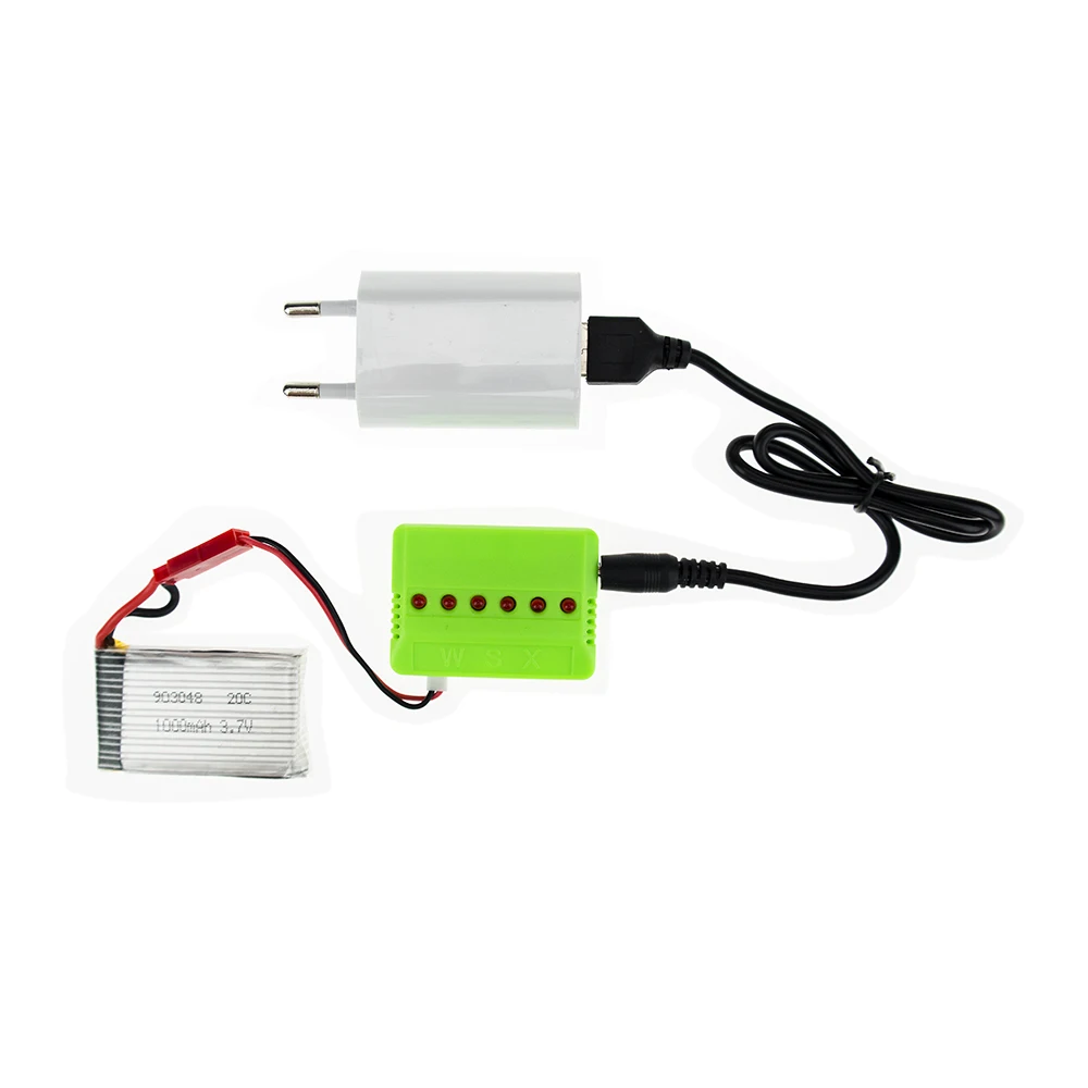 3 7 V Lipo 1000mAh 20C JST Drone 6 шт батареи с зеленым зарядным кабелем Набор для RC H11D HQ898 Quadcopter