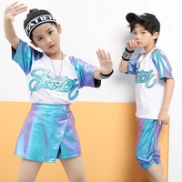 songyuexia hip hop childrens street dance suit boys summer short sleeved t shirt sequins children hiphop girls costumes