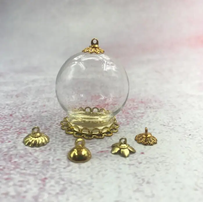 50pcs/lot 30x20mm Glass Globe With Double Lace Base Tray Beads Cap Hollow Vials Bottle Necklace Pendants Finding Decor | Дом и сад