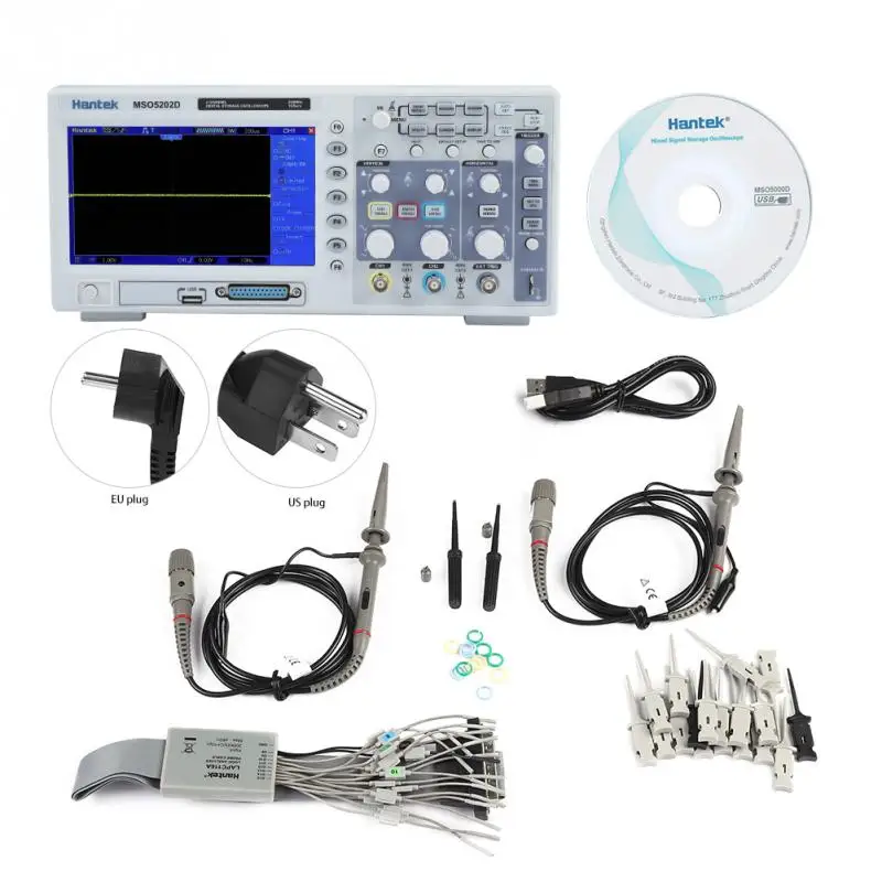 Hantek MSO5202D 2в1 200 МГц 2 канала 1GSas осциллограф 16CH анализатор Mesuring инструменты AC100