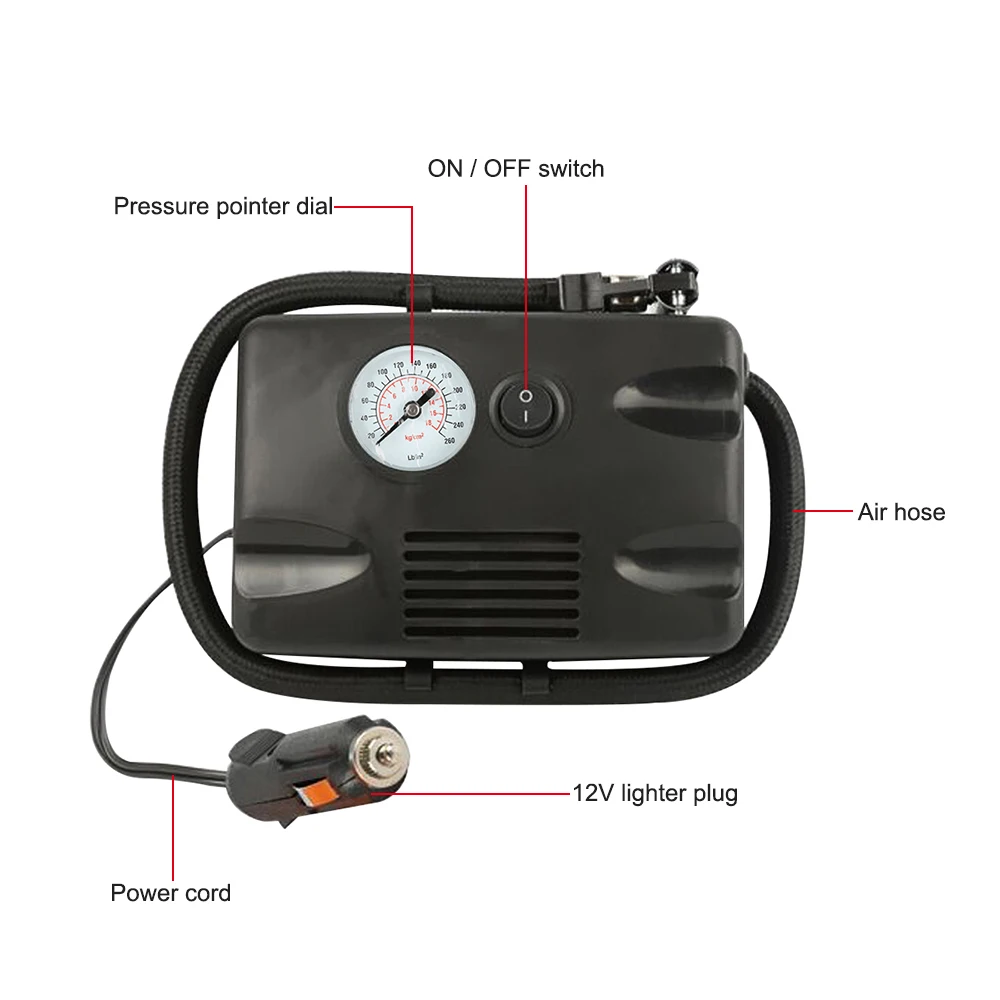 

DC 12V Portable Air Compressor 260PSI Tire Inflator Pump for Car Bicycle Motorcycle Car Tire Inflator Car Styling
