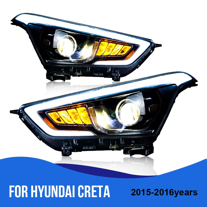 Roadot автомобиля задние фонари в сборе для hyundai Creta фары 2015 2016 IX25 DRL H7 D2H Hid Ангел глаз