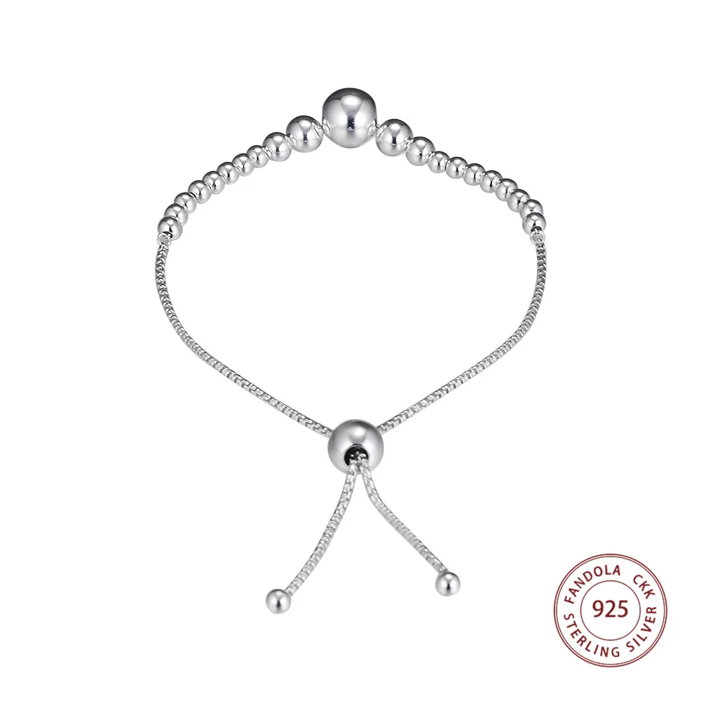 String of Beads Sliding Bracelet Argent 925 Sterling Silver Chain Bracelets for Women Jewelry pulseras mujer | Украшения и