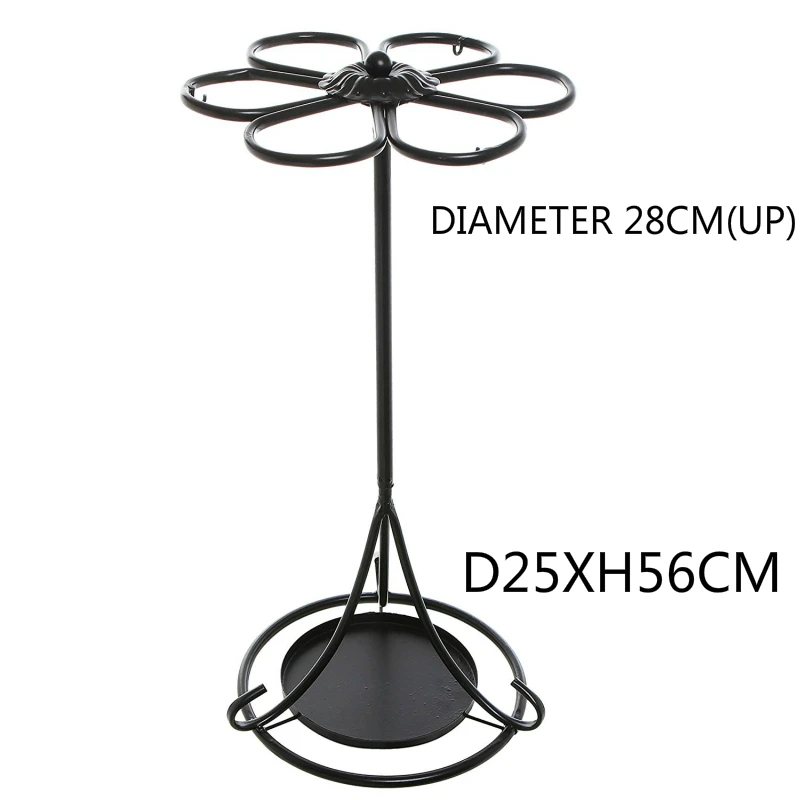 

Freestanding Flower Design Black Metal Entryway Umbrella Holder Organizer Stand Rack w/ 3 Hooks