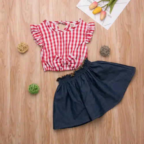 Нарядное платье для маленьких девочек одежда топы в клетку футболка Джинсовая