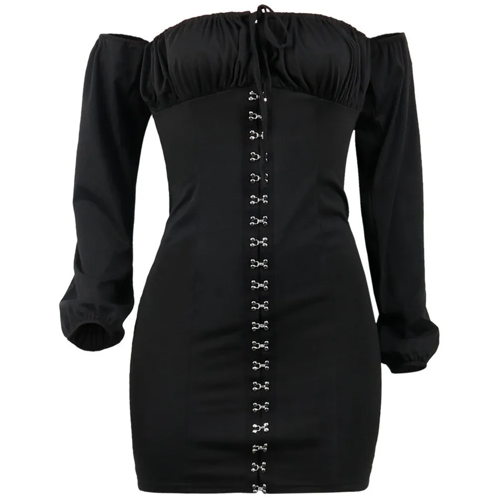 Без бретелек сплошной цвет мини пикантные платья для женщин длинный рукав белый