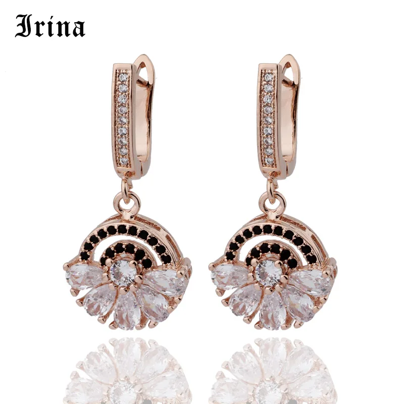 

Irina 585 Rose Gold Earrings Micro Wax Inlay AAA Zircon Black and White Women Wedding Drop Earring Jewelry New Hot