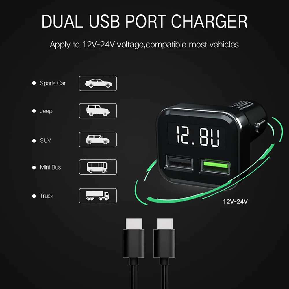 Автомобильное зарядное устройство с двумя USB-портами 12-24 В | Автомобили и