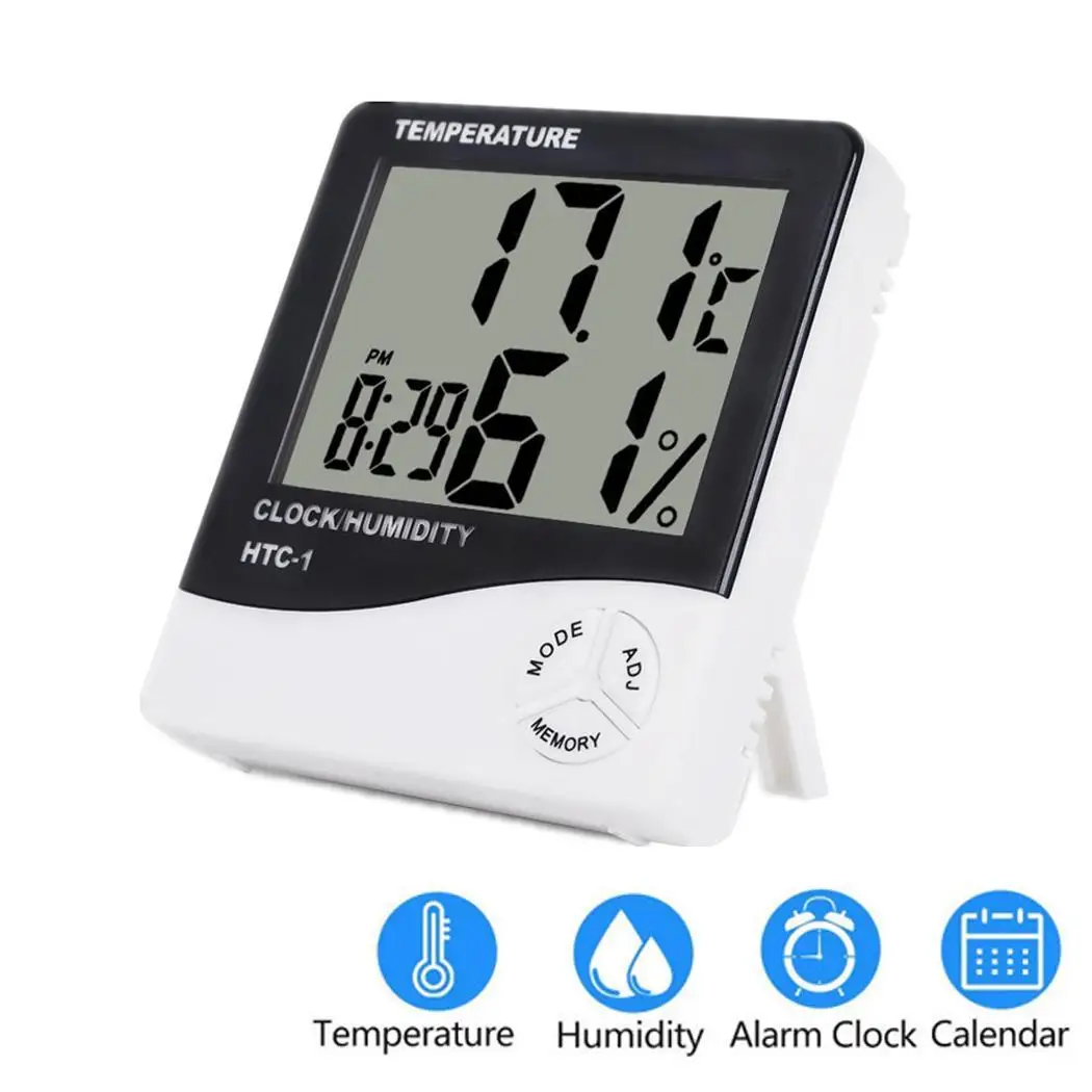 Square Large Screen Digital Thermometer Hygrometer 5%RH With Alarm Multifunction in one. AAA 1.5V Clock 1% | Электроника