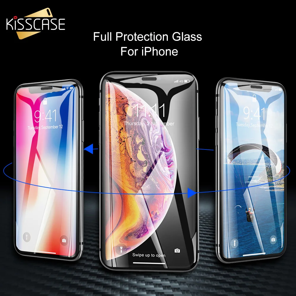 KISSCASE полный защитный кожух для iPhone XSMAX XR XS закаленное стекло экран протектор