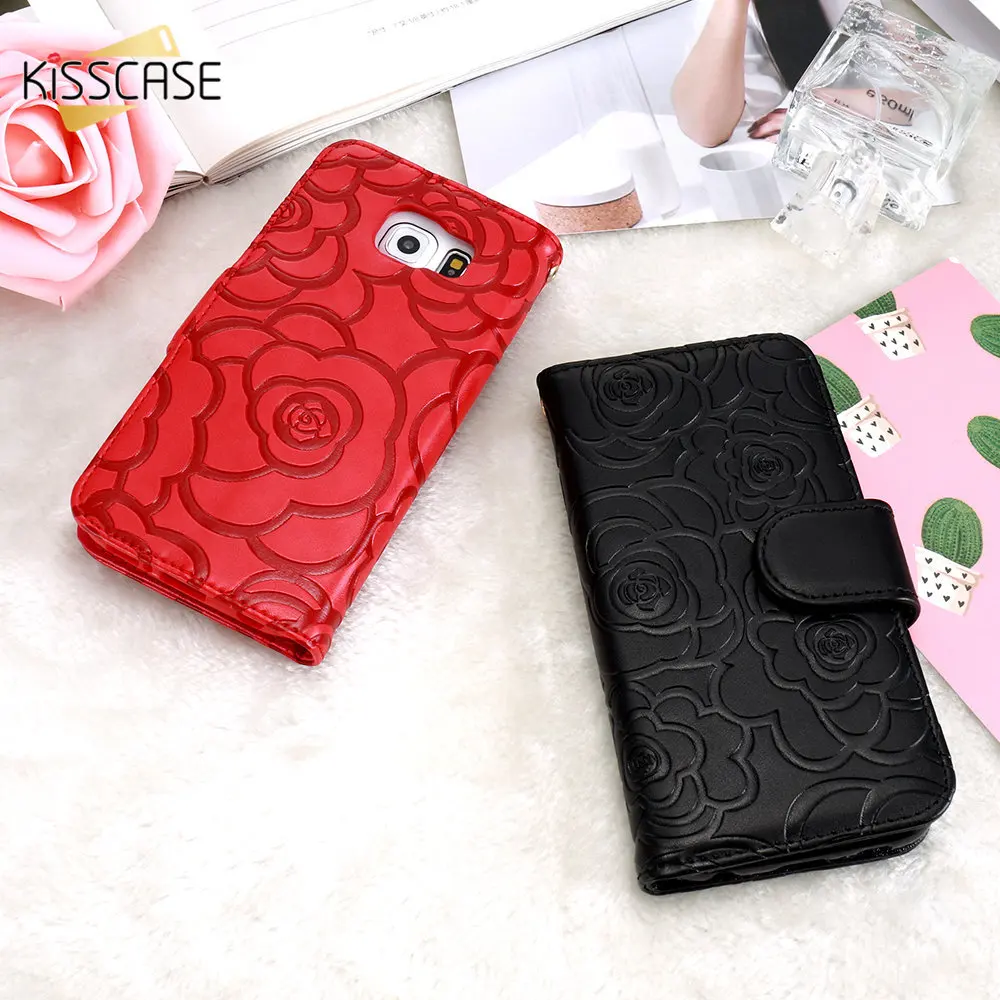 KISSCASE чехол для телефона с отделением карт Samsung Note 4 5 Edge Чехлы Камелия ретро