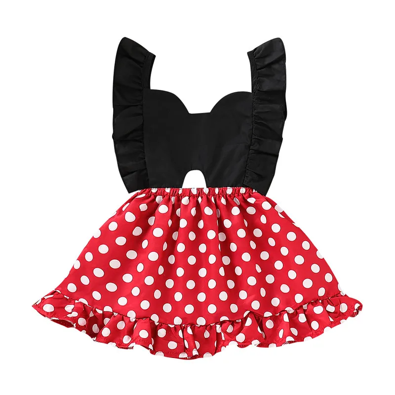 Летнее милое платье принцессы для маленьких девочек в горошек с