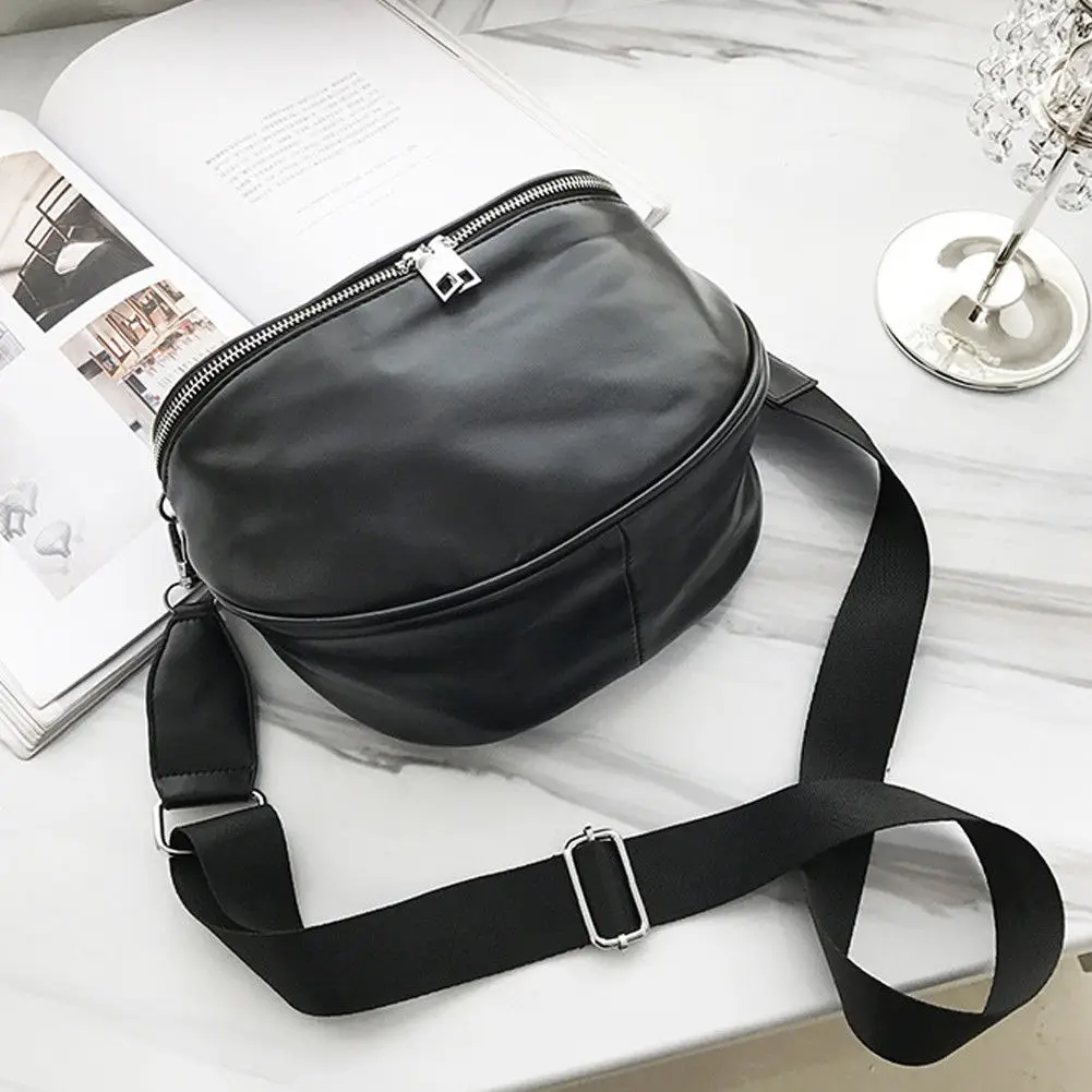 

Women Fashion Waist Bag PU Fanny Pack Hip Money Pouch Belt Shoulder Bum Bag Solid Black Semicircle Packs