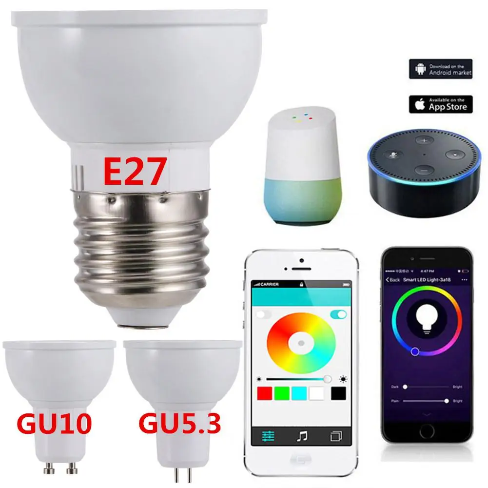 5 Вт RGBW Wifi умные светодиодные лампочки GU10 GU5.3 E27 приложение переключатель