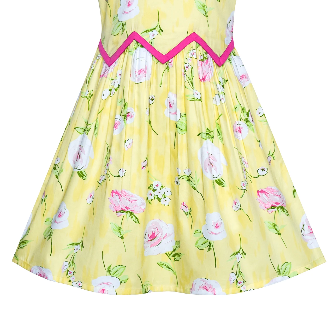 Girls Dress Yellow Pink Rose Flower Chevron Waist Bow Tie Cotton 2020 Summer Princess Wedding Party Dresses Children Clothes | Детская