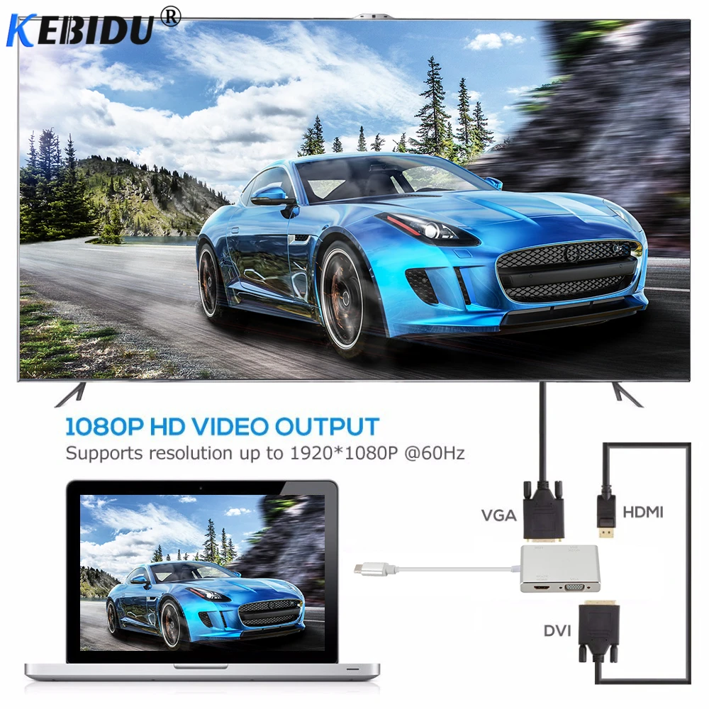 Адаптер KEBIDU 4 в 1 с портом Type-C на HDMI VGA DVI USB 3 0 кабель C для ноутбука ТВ совместимый