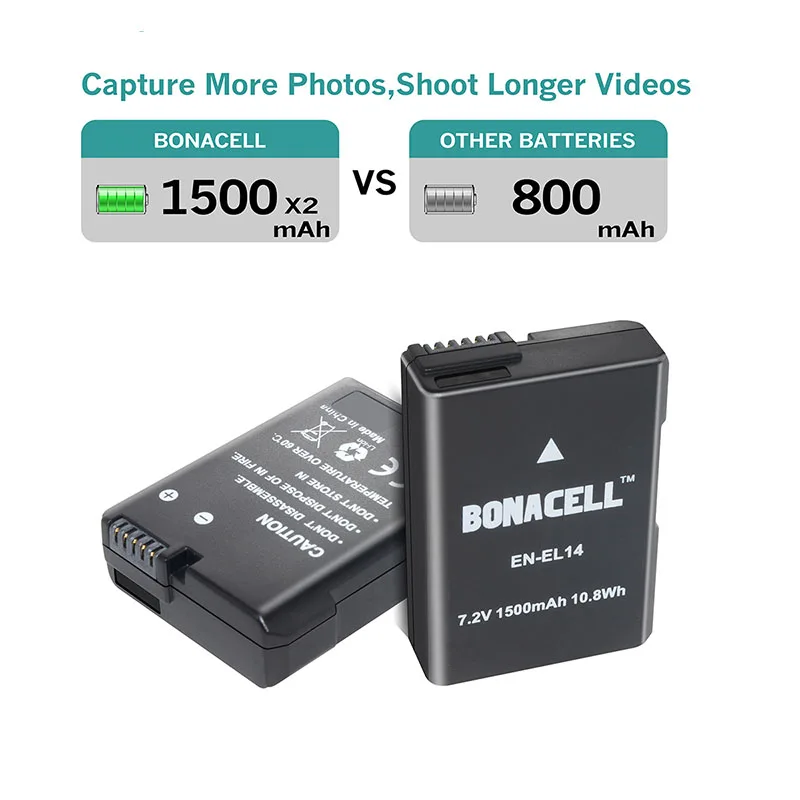 Литий ионные аккумуляторы bonacell 2 шт. зарядное устройство с ЖК дисплеем и USB для Nikon