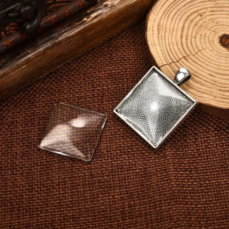 5 шт. квадратное ожерелье основа Подвески Подходит 25 мм стекло Cabochons кулоны в