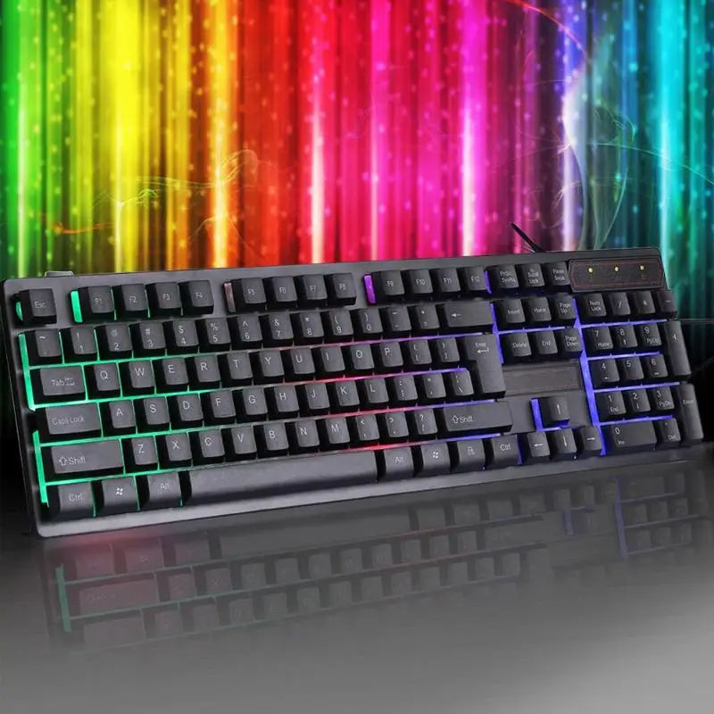 RGB подсветка с подсветкой игровая клавиатура подвеской Радуга USB Проводная Игра