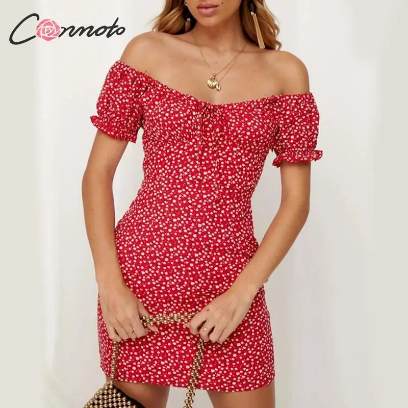 Conmoto Модное винтажное короткое платье с цветочным принтом сексуальное летнее