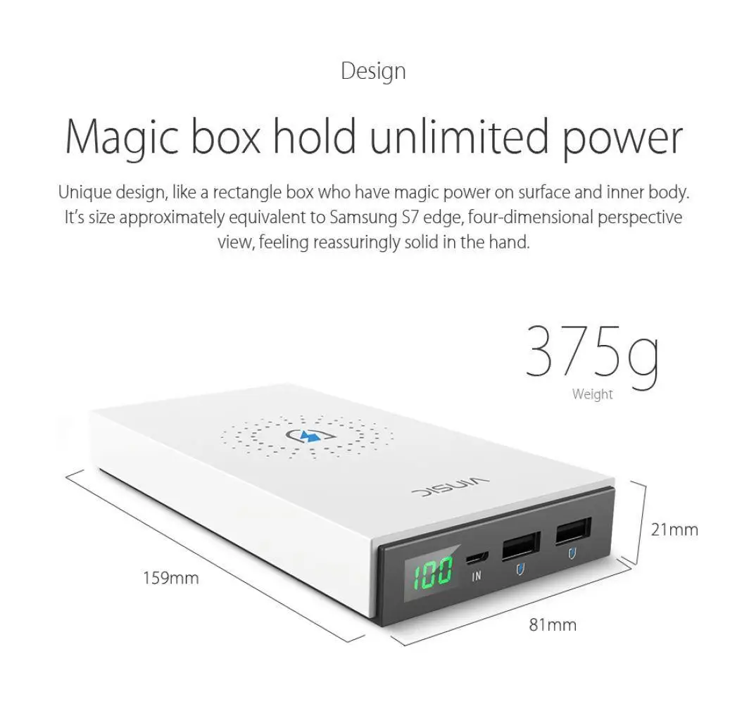 Vinsic 12000 mAh power Bank Qi Беспроводной внешний блок питания аккумулятор Poverbank зарядное