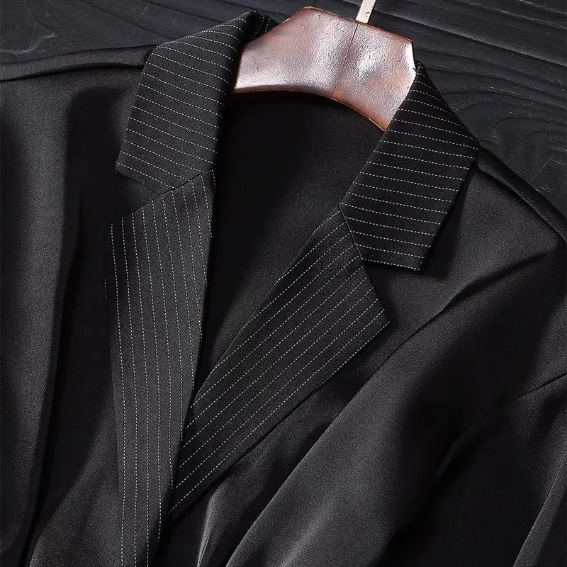 TWOTWINSTYLE полосатый Женский костюм с отворотом длинный рукав тонкое пальто высокой