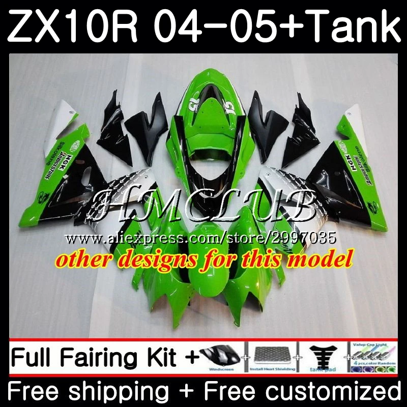 Корпус + бак для KAWASAKI NINJA ZX1000 C ZX 10 R ZX-10R 2004 2005 60HC.9 зеленый черный горячий ZX1000C ZX10R 04 05