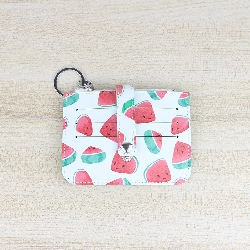 Small Fresh Fruits Change Purse Women PU Skin Bank Transit Card Key Buckle Coin Bag Printing Middle Soft Wallet | Багаж и сумки