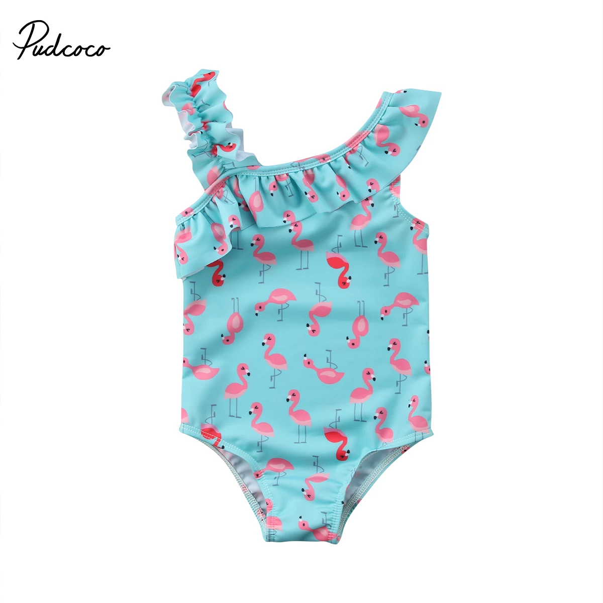 

Hot Sale! Cute Baby Girl Swimwear One Piece Flamingo Cartoon Pattern 1-6Y One Shoulder Girls Swimsuit Kid Children Swimming Suit