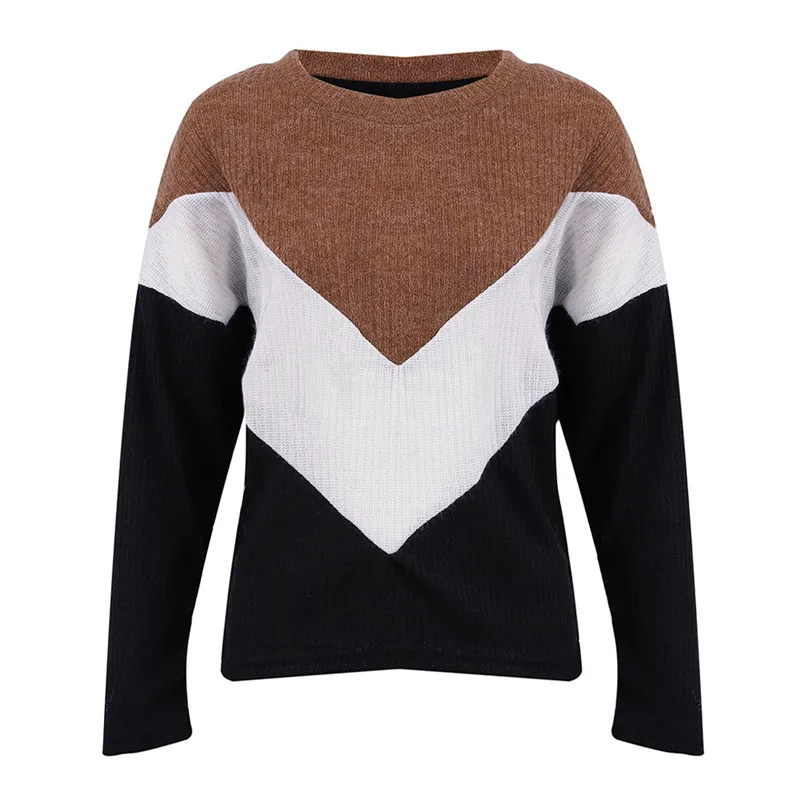 Fashion Women Sweater Color patchwork Knitted long sleeve Loose Ladies Autumn Winter Warm Tops Pullover Jumper Sweaters female | Женская