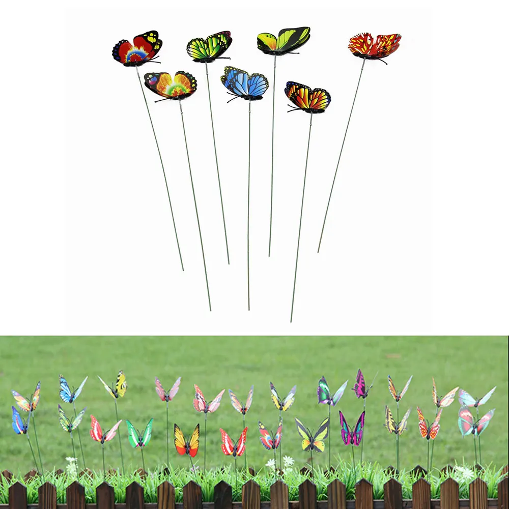 

50PCS/Lot Artificial Butterfly Garden Decorations Simulation Butterfly Stakes Yard Plant Lawn Decor Fake Butterefly Random color