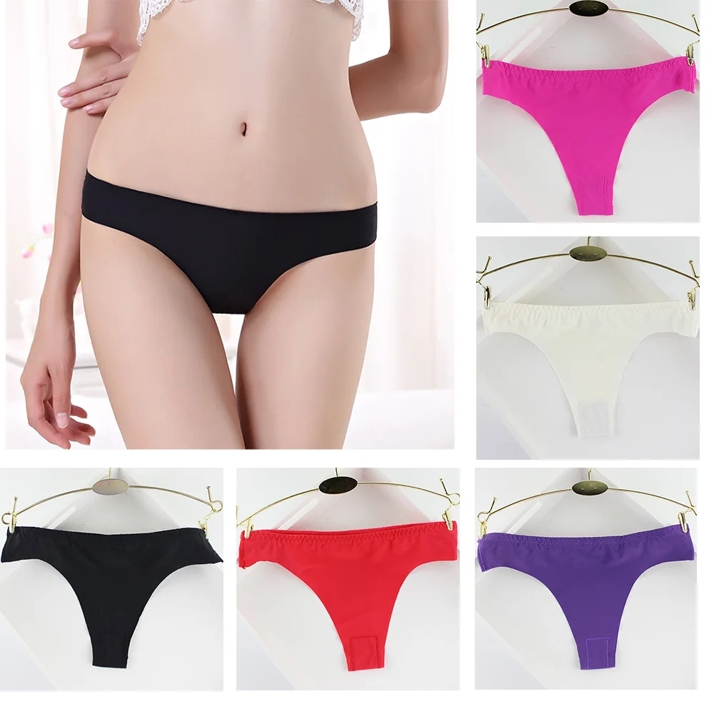 

Women Sexy Ice Silk Panties Seamless Underwear Low Waist T-shaped Thong Cool Girls Intimates Seamless BriefsTriangle Knickers