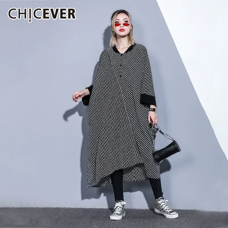 CHICEVER весеннее Полосатое женское платье с v-образным вырезом на запястье рукавом